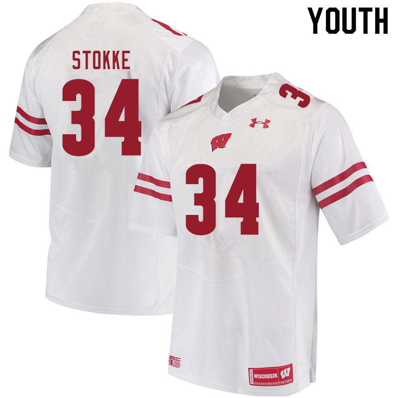 Wisconsin Badgers Youth #34 Mason Stokke NCAA Under Armour Authentic White College Stitched Football Jersey IF40L74VE